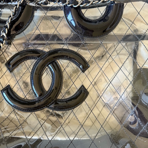 CHANEL Handbags - CHANEL Clear Tote with Black Patent CC Logo and Chain Strap